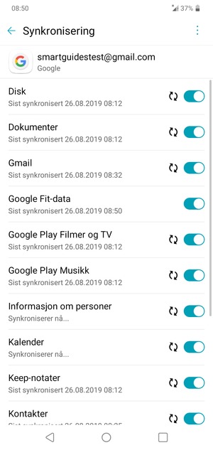 Din informasjon blir synkronisert
