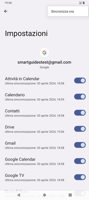 Seleziona Sincronizza ora