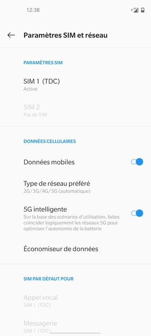 Sélectionnez SIM 1 ou SIM 2
