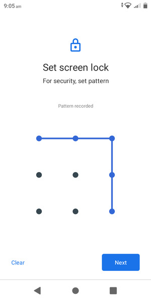 Draw an unlock pattern and select Next