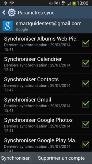 Veuillez cocher toutes les cases et sélectionner Synchroniser
