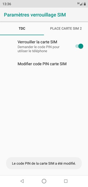 Votre code PIN de la carte SIM a été modifié