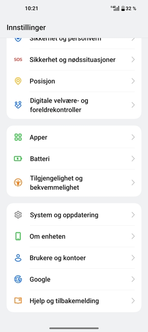 Bla til og velg System og oppdatering