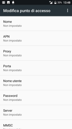 Inserisci le informazioni di Internet