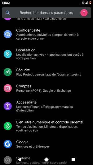 Faites défiler et sélectionnez Localisation