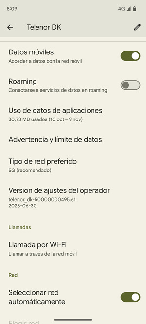 Desplácese y seleccione Tipo de red preferido