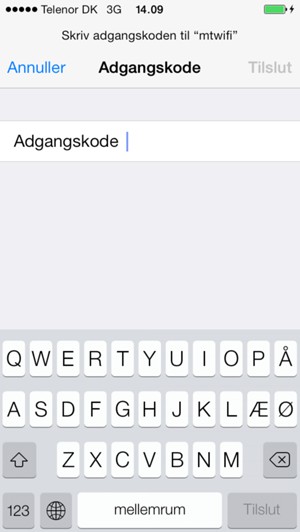 Indtast Wi-Fi Adgangskode og vælg Tilslut