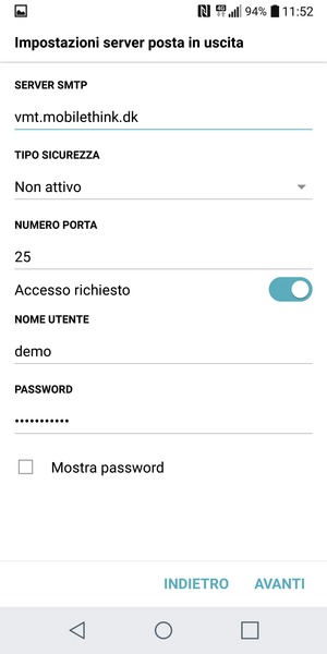 Inserisci l'indirizzo del server di posta in uscita