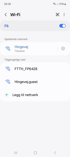 Du er nå koblet til Wi-Fi-nettverket