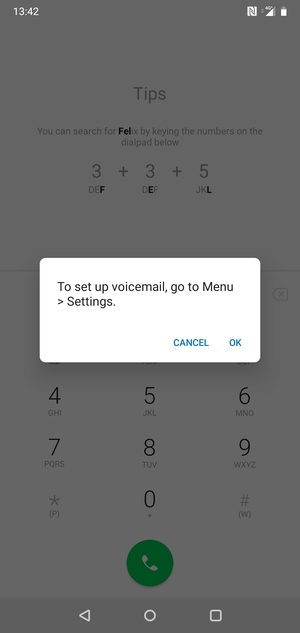 If your voicemail is not set up, select OK