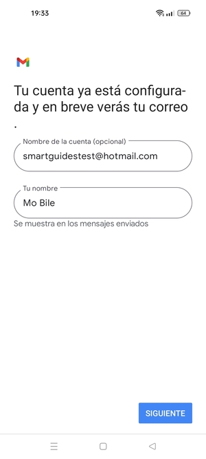 Déle a su cuenta un nombre y escriba su nombre. Seleccione SIGUENTE
