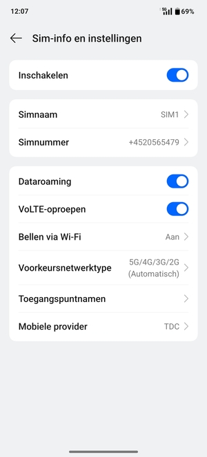 Schakel Dataroaming in of uit