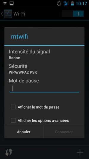 Saisissez le mot de passe du Wi-Fi et sélectionnez Connecter