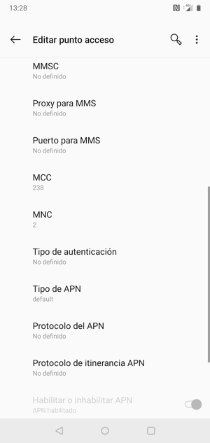 Desplácese hacia abajo e introduzca la información MMS