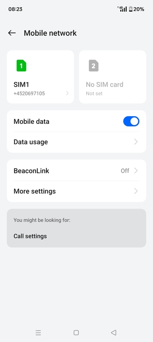 Select SIM1 or SIM2