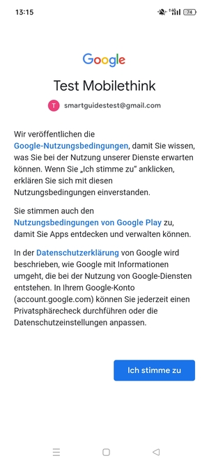 Wählen Sie Ich stimme zu