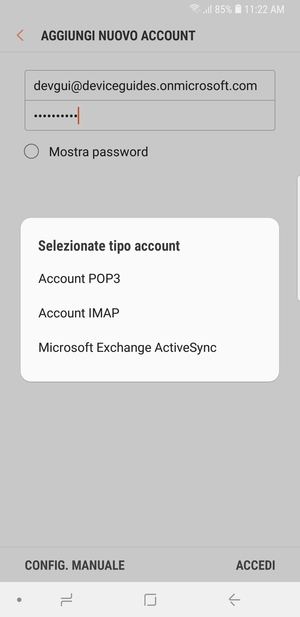 Seleziona Microsoft Exchange ActiveSync
