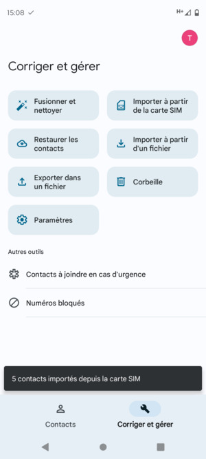 Vos contacts vont être enregistrés sur votre compte Google et dans votre téléphone lors de la prochaine synchronisation de Google.