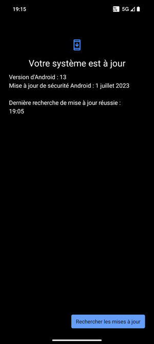 Si votre téléphone est à jour, vous verrez l'écran suivant