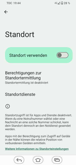 Schalten Sie Standort verwenden aus