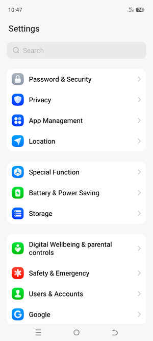 Scroll to and select Password & Security