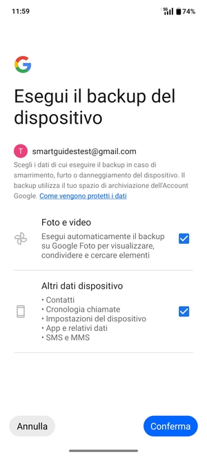 Seleziona le opzioni preferita e poi Conferma