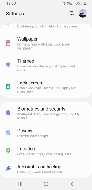 Scroll to and select Accounts and backup