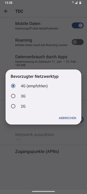 Wählen Sie die gewünschte Option