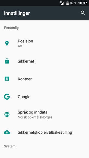 Bla til og velg Sikkerhetskopier/tilbakestilling