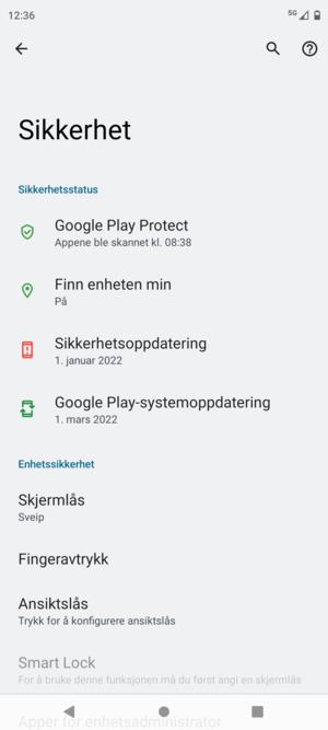 For å aktivere skjermlåsen, gå til Sikkerhet-menyen og velg Skjermlås