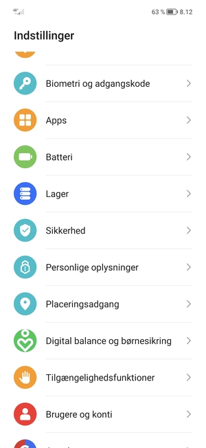 Scroll til og vælg Sikkerhed