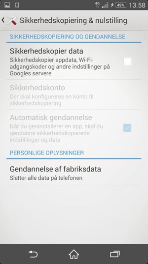 Marker tjekboksen Sikkerhedskopier data