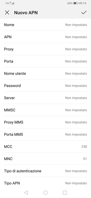Inserisci le informazioni di Internet