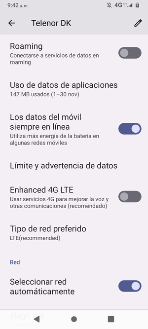 Para cambiar la red en caso de problemas de conectividad, desactive Seleccionar red automáticamente