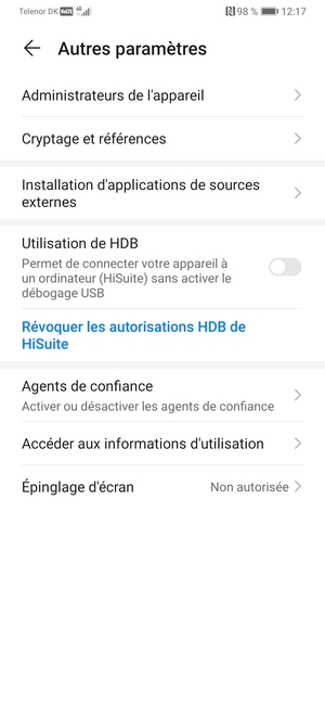 Sélectionnez Cryptage et références