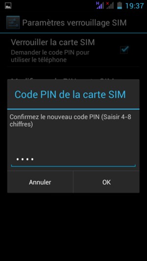 Veuillez confirmer votre nouveau Code PIN de la carte SIM et sélectionner OK