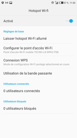 Votre téléphone est maintenant configuré pour être utilisé comme modem
