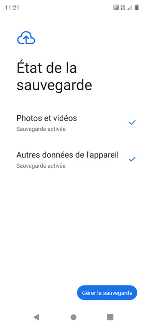 Sélectionnez Gérer la sauvegarde
