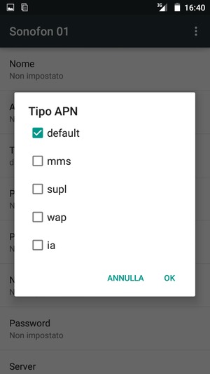Spunta la casella di controllo default e seleziona OK