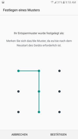 Zeichnen Sie das Entsperrmuster erneut und wählen Sie BESTÄTIGEN