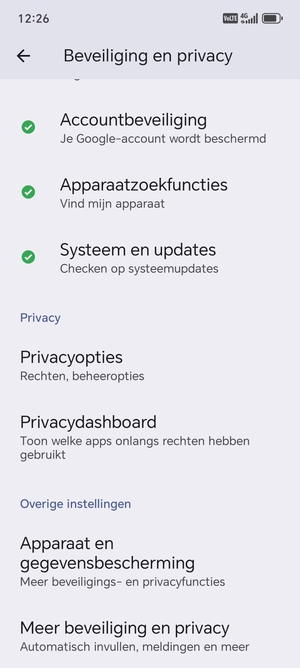 Scroll naar en selecteer Meer beveiliging en privacy