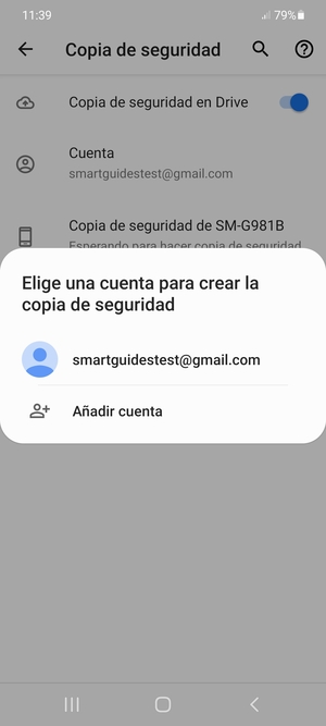 Seleccione su cuenta de copia de seguridad