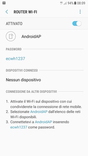 Il telefono è ora pronto per essere usato come modem