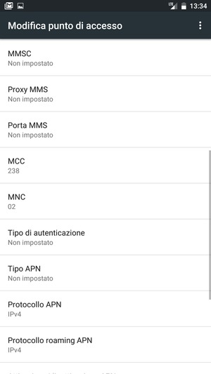 Scorri verso il basso e inserisci le informazioni di internet