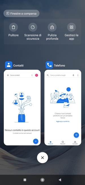 Seleziona l'icona Elimina per chiudere tutte le applicazioni in esecuzione