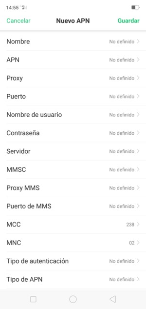 Introduzca la información de MMS