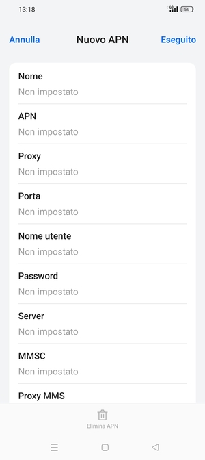 Inserisci le informazioni di Internet