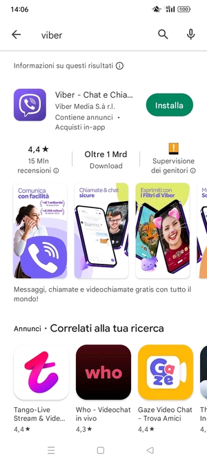 Seleziona l'applicazione