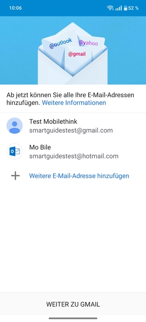 Wählen Sie WEITER ZU GMAIL