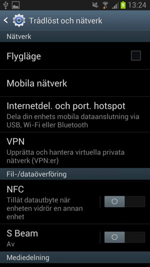 Välj Internetdel. och port. hotspot